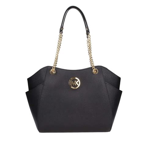 michael michael kors large chain shoulder tote black|Michael Kors saffiano leather tote.